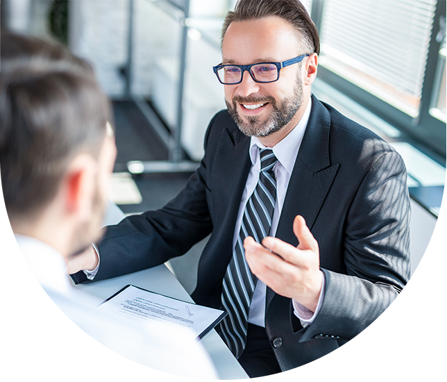 man talking with banker