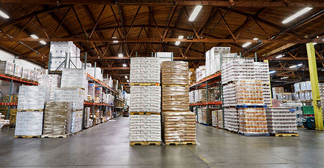 Stacks of goods in warehouse