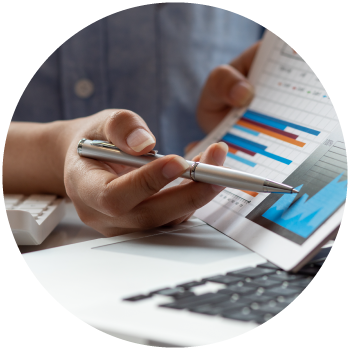 Associate showing graphs and charts