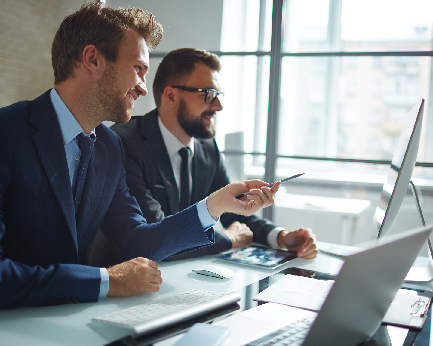 two bankers talking about data